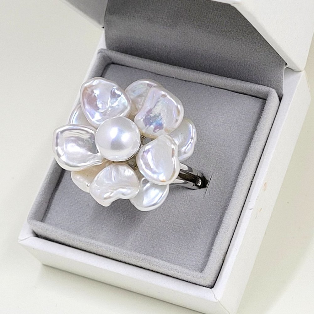 Sterling Silver Pearl Water Lilly Ring